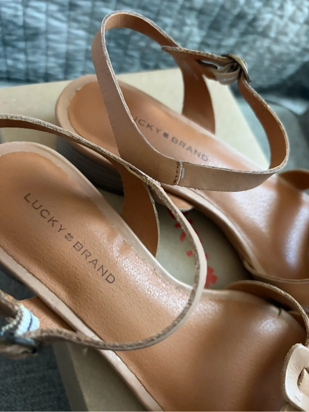 Women's “Lucky Brand” Tan Leather Strappy Sandals, Sz 7M